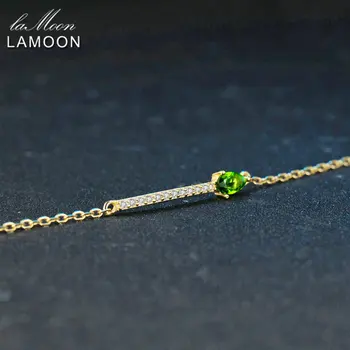 LAMOON 3x5mm Naturlige Grønne Diopside 925 Sterling Sølv Smykker Kæde, Charme Armbånd S925 LMHI041
