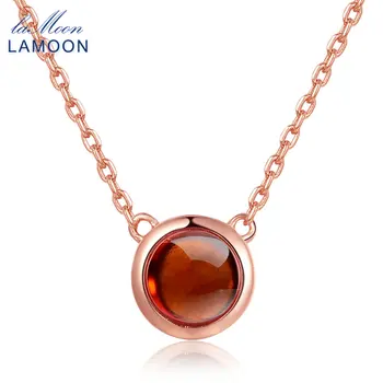 LAMOON 6mm 1.2 ct Naturlige Runde Orange Rød Granat 925 Sterling Sølv Smykker Kæde Halskæde S925 LMNI026