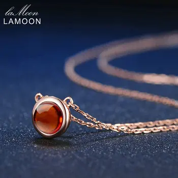 LAMOON 6mm 1.2 ct Naturlige Runde Orange Rød Granat 925 Sterling Sølv Smykker Kæde Halskæde S925 LMNI026