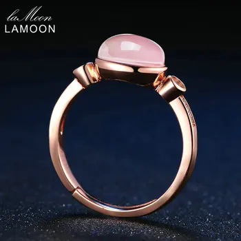 LAMOON 6x8mm Naturlige Ovale Pink Rose Kvarts Ring i 925 Sterling Sølv Smykker, Guld Romantisk Bryllup Band LMRI014
