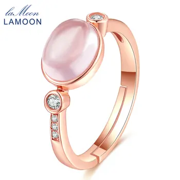 LAMOON 6x8mm Naturlige Ovale Pink Rose Kvarts Ring i 925 Sterling Sølv Smykker, Guld Romantisk Bryllup Band LMRI014
