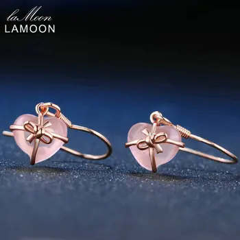 LAMOON 7X8mm Naturlige Centrum Lyserøde rosakvarts 925 Sterling Sølv Smykker Drop Øreringe S925 LMEI012