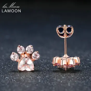 LAMOON 925 sterling-sølv-smykker Bearfoot Naturlig Gemstone Rosa Kvarts Rosa Guld Stud Øreringe til Kvinder Pink EI040