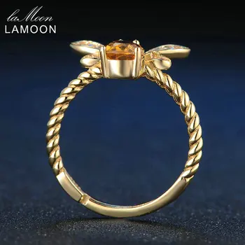 LAMOON Bee 5x7mm 1ct Naturlige Oval Citrin 925 Sterling Sølv Smykker Wedding Ring med 14K Forgyldt S925 For Kvinder LMRI019