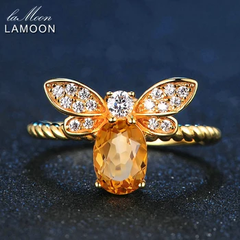 LAMOON Bee 5x7mm 1ct Naturlige Oval Citrin 925 Sterling Sølv Smykker Wedding Ring med 14K Forgyldt S925 For Kvinder LMRI019