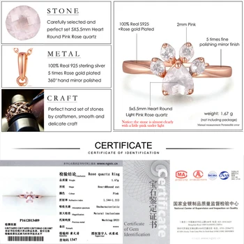 LAMOON bjørnelab 5mm Naturlige Lyserøde rosakvarts Justerbar Ring 925-Sterling-Sølv Fine Smykker til Kvinder Bryllup RI027-2