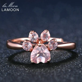LAMOON bjørnelab 5mm Naturlige Pink Rose Kvarts Ring i 925 Sterling Sølv Smykker, Guld Romantisk Bryllup Band LMRI027