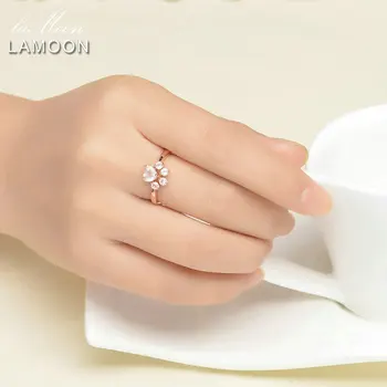 LAMOON bjørnelab 5mm Naturlige Pink Rose Kvarts Ring i 925 Sterling Sølv Smykker, Guld Romantisk Bryllup Band LMRI027