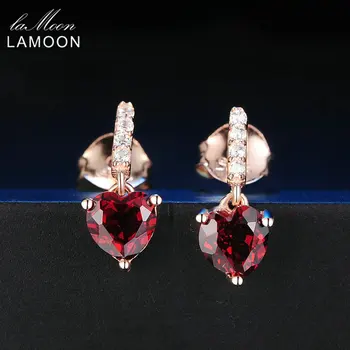 Lamoon Dråbe Øreringe Fine Smykker, Trendy 0.6 ct Hjerte Naturlige Røde Garnet 925 Sterling-sølv-smykker 18K Rosa Guld S925 LMEI030