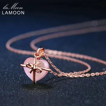 LAMOON Hjerte 9x10mm Naturlig Gemstone rosakvarts Kæde Halskæde 925 Sterling Sølv Smykker, Rose Guld Belagt LMNI016