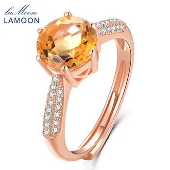 LAMOON Luksus Bane Indstilling, 8mm 2ct Citrin 925 Sterling Sølv Smykker Wedding Ring med Rose Guld Belagt S925 For Kvinder LMRI001