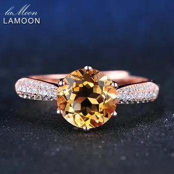 LAMOON Luksus Bane Indstilling, 8mm 2ct Citrin 925 Sterling Sølv Smykker Wedding Ring med Rose Guld Belagt S925 For Kvinder LMRI001