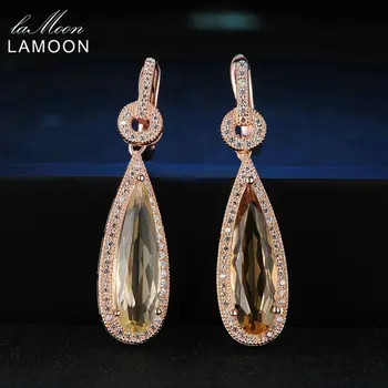 Lamoon Luksus Gemstone Naturlig Citrin 925 Sterling Sølv Dråbe Øreringe S925 Fine Smykker, Rose Guld Belagt For Kvinder LMEI024