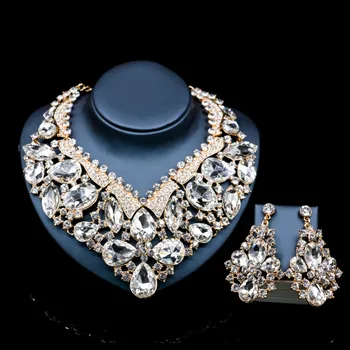 Lan palace boutique nigerianske bryllup smykker sæt seks farver Østrigske krystal halskæde og øreringe til bryllup gratis fragt