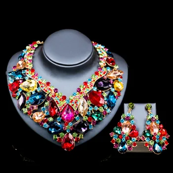 Lan palace boutique nigerianske bryllup smykker sæt seks farver Østrigske krystal halskæde og øreringe til bryllup gratis fragt