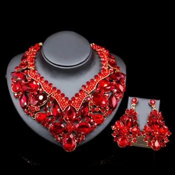 Lan palace dubai smykker sæt bryllup emalje smykker seks farver Østrigske krystal halskæde og øreringe til bryllup gratis fragt