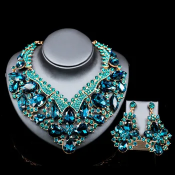 Lan palace dubai smykker sæt bryllup emalje smykker seks farver Østrigske krystal halskæde og øreringe til bryllup gratis fragt