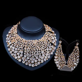 LAN PALACE mode brude halskæde mariage nigerianske halskæde og øreringe til fest guld indien smykker gratis fragt