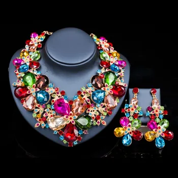 LAN PALACE parure bijoux femme bryllup dekoration smykker sæt Østrigske krystal halskæde og øreringe gratis fragt