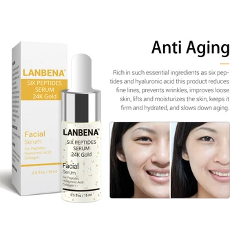 LANBENA 24K Guld Seks Peptider Serum C-Vitamin+Hyaluronsyre Anti-Aging ansigtscreme Acne Fugtgivende Kridtning hudpleje 6STK