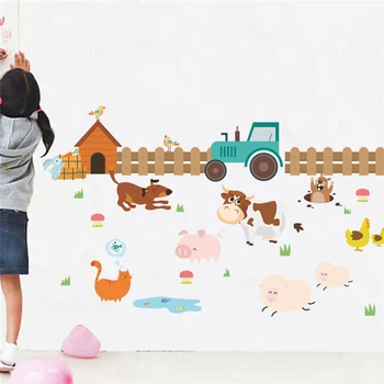 Landbrugsjord Dyr Wall Stickers Kids Room Dekorationer, Hund, Ko, Kat Adesivos De Parede Diy Hjem Decals Tegnefilm Vægmaleri Kunst