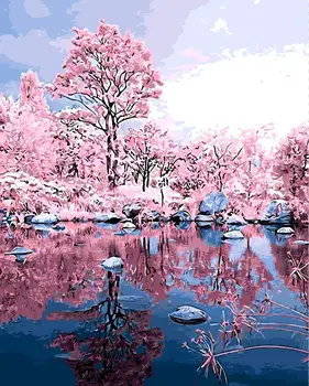 Landskab sne i skumringen efteråret pink pictures Home Decor Billeder Maleri Af Numre Håndarbejde Trække På Lærred Stue Væg Kunst