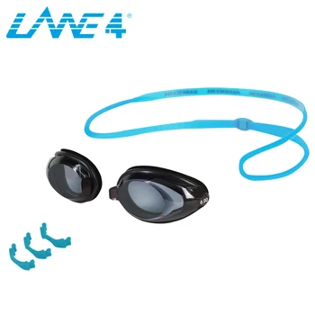 LANE4 Optisk Svømme Goggle Hydrodynamiske Profil Frame Silikone pakninger Anti-fog UV-Beskyttelse til Voksne BLÅ #2195