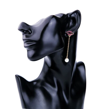 Langt perle vedhæng øreringe kvindelige kreative mode personlighed sæt snegl netværk røde læber med stud øreringe