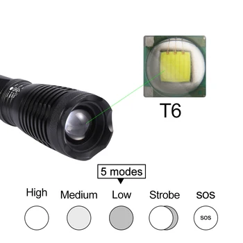 Lanterna Led CREE XML T6 Taktisk Lommelygte 10000Lumens LED Lommelygte Zoomable LED-Lys+18650 batteri+oplader+hylster+Gratis kasse