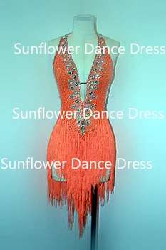 Latin Dance Dress Rumba dancewear Jive frynser latin kjole Solsikke Dans Kjole ballroom dance tøj Organge