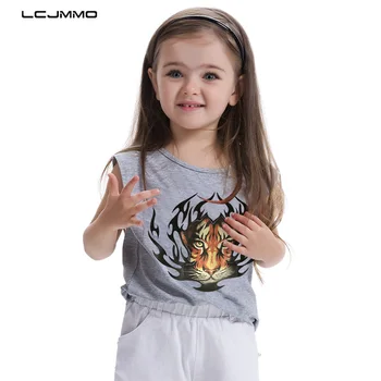 LCJMMO 2018 Magiske Misfarve Bomuld Girls T-Shirts, Toppe, t-stykkerne, Sommer Mode O-hals og Print Dyr Kids t-shirt Til Pige Tøj 3-8 Y