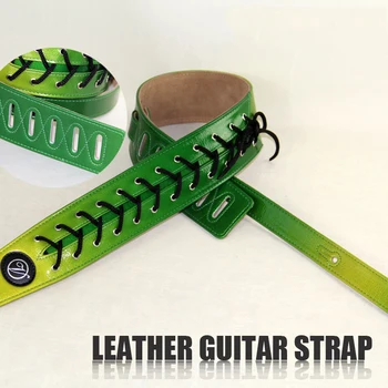 LEATHER GUITAR STRAP elektrisk guitar-rem / guitar-rem / el-bas rem Grøn kan justeres frit!