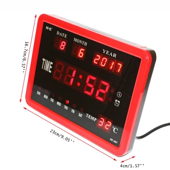 LED Digital Wall Clock Time Kime Desktop Ur med Temperatur Uge Dato Elektroniske vækkeure, Digital Kalender Ure Rød