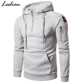 LeeLion 2018 Vinter Fleece Hættetrøjer Mænd Hooded Sweatshirt Mode Solid Lynlås Pullover Mænds Løs Sportstøj Hip Hop Træningsdragt