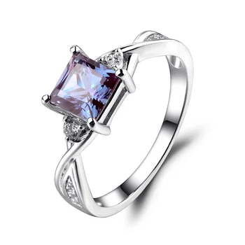 Leige Smykker Alexandrit Ring Sterling Sølv 925 Square Cut Gemstone Engagement Løfte Ring for Kvinder juni Birthstone