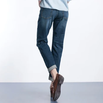 LEIJIJEANS 2018 Nye Ankomst Foråret Plus Size Fashion, Bleget Klassiske Blå Strækning Midt i Livet Løs Kæreste Fuld Længde Jeans