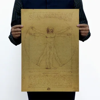 Leonardo da Vinci manuskript Vitruvianske Mand Vintage gamle Papir Plakat Retro Væggen, antik mærkat Hjem Udsmykning, Maleri