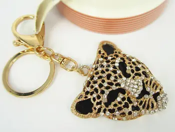 Leopard Hoved Bil Dejlig Nøglering Mode Smykker Kvinder Taske Ringe Krystal Rhinestone Vedhæng med Nøgle Kæde Gave moda
