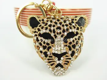 Leopard Hoved Bil Dejlig Nøglering Mode Smykker Kvinder Taske Ringe Krystal Rhinestone Vedhæng med Nøgle Kæde Gave moda