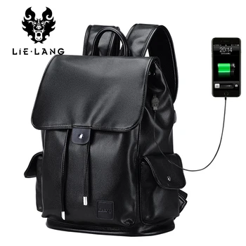 LIELANG Rygsække Mænd Fashion Læder Rygsæk Til Mandlige Dobbelt Skulder rejsetasker til Teenagere USB Charge Vandtæt Bagpack