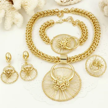 Liffly Nye Italien Kostume Mode Smykker Afrikanske Kvinder, Stor Halskæde, Armbånd, Ringe, Øreringe Sæt Dubai Guld Platin Smykker Sæt