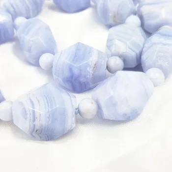 Lii Ji Naturlig Gemstone Blue Lace Agat Jade Toggle Lås Halskæde 20
