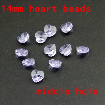 Lilla 14mm 100pcs-2000pcs Crystal Heart Perler Med Midterste Hul Lysekrone Dele Tråde Kranse Hængende Gardin Indretning