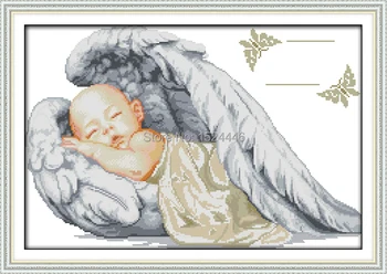 Lille engel fødselsattest,sovende baby,mønstret print på lærred DMC 14 CT 11CT DMS Cross Stitch Håndarbejde, Broderi-kits Sæt