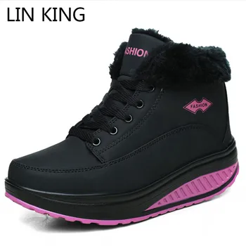 LIN KONG Varm Swing Shoes Kvinder, Bomuld-polstret Vinter Sne Støvler med Kilehæl Muffins Enkelt Sko Højde Stigning Slankende Støvler