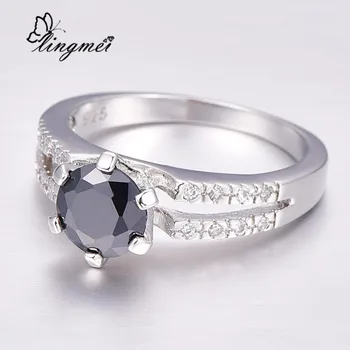 Lingmei Nye Ankomst Vogue Enkel Runde Cut Hvid & Sort Sølv Farve Ring Størrelse 6 7 8 9 Udsøgt Kvinder Mode Smykker Gaver