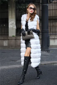 Lisa Colly Satin Fox Fur Vest Kvinder Efterår og Vinter Nye Mode med Lang Pels Frakke Jakker Kvinder Varm Pels vest Vinter Outwear