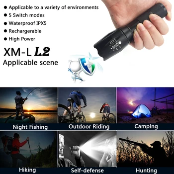 Litwod Z50 CREE XML T6 led taktisk lommelygte 5000Lm zoomable fakkel til Jagt lys+batteri+Remote Switch+Oplader+Pistol Montere