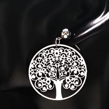 Livets træ, Rustfrit Stål Earings for Kvinder Sølv Farve Earings Mode Smykker 2018 pendientes mujer moda E612505