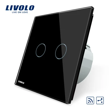 Livolo EU-Standard Touch Remote Switch, Hvid Krystal Glas Panel, 2Gang 2Way,AC 220~250V,VL-C702SR-1/2/3/5,Ingen fjernbetjening